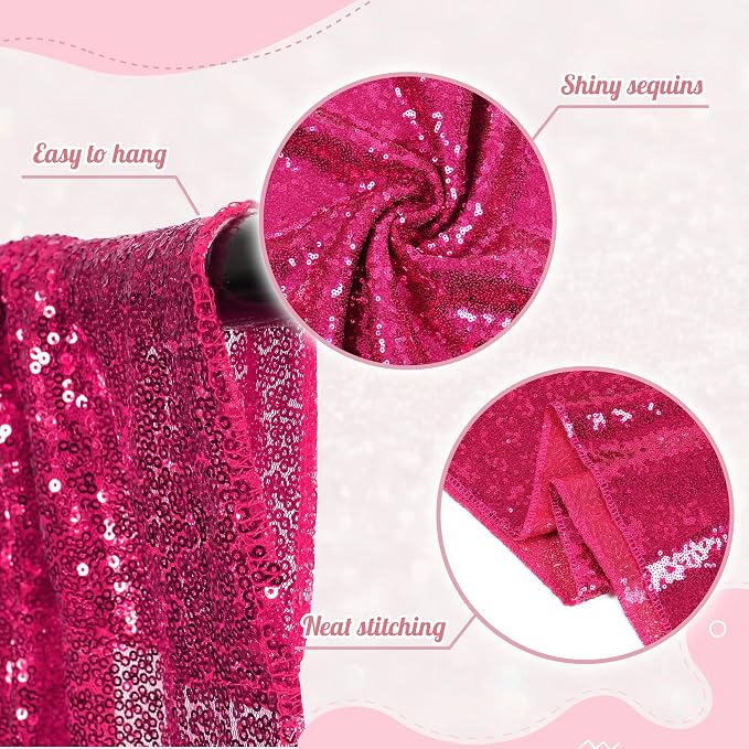 PartyDelight Hot Pink Sequin Backdrop Curtains 6x8ft | Sparkly 3mm sequins - Image 2