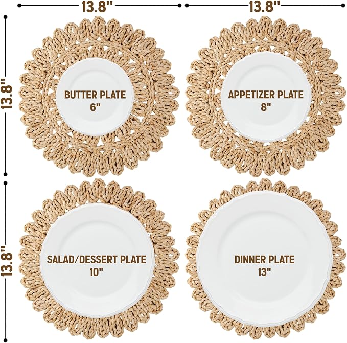 13.8" Corn Husk Woven Round Placemats Set of 10 - Image 3