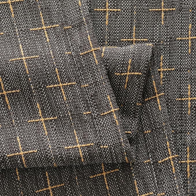 MIULEE Patterned Farmhouse Linen Curtains, Back Tab, Dark Grey | Linen Curtains - Image 5