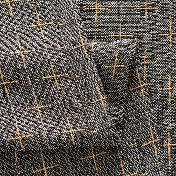 MIULEE Patterned Farmhouse Linen Curtains, Back Tab, Dark Grey | Linen Curtains - Image 5