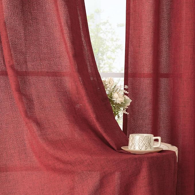 YoungsTex Burgundy Red Linen Curtains 36 Inch Length, Short Light Filtering - Image 3