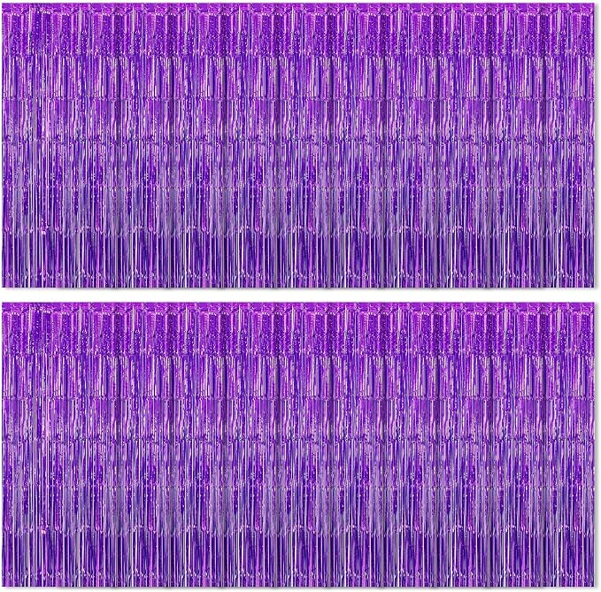 20 Pack Purple Foil Fringe Curtains 3.2ft x 8.2ft Fringe Backdrop Curtain by Ohiyoo