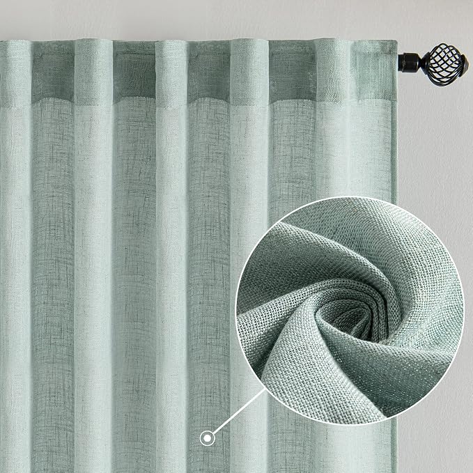 MIULEE Sea Green Linen Curtains 37x84 Inch Length - Image 2