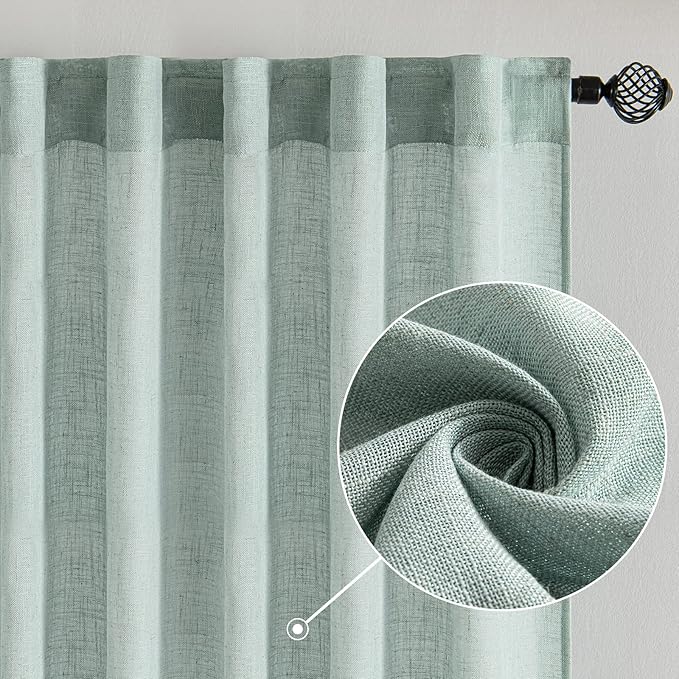 MIULEE Sea Green Linen Curtains 52x84 Inch - Image 2