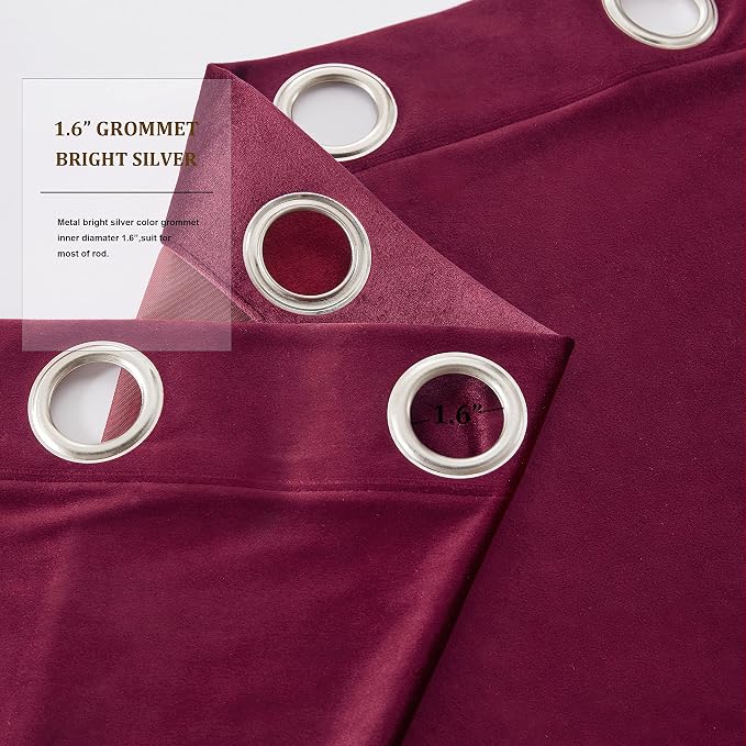 BULBUL Velvet Burgundy Blackout Curtains 120 inch Long - Image 3