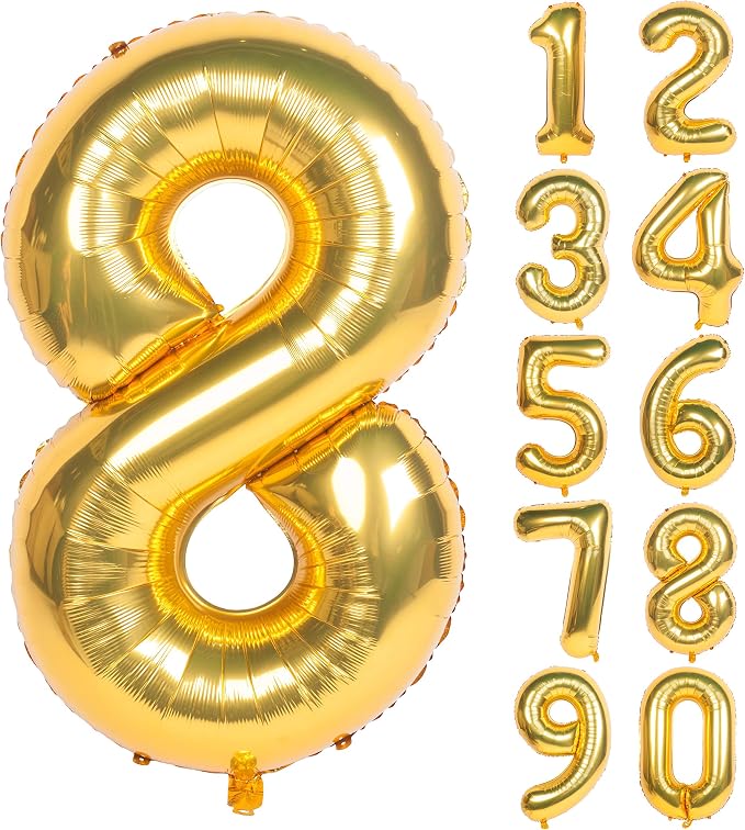 40In Large Gold Number Balloon 8 Aluminum Foil Mylar Big Number Balloon 0-9 | by Exquisitehighqualitypartydecorationstomeetyoureveryneed%EF%BC%81