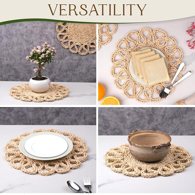 13.8" Corn Husk Woven Round Placemats Set of 8 - Image 5