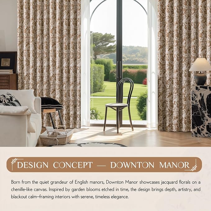 Beauoop Brown Floral Jacquard Blackout Curtains - Image 7