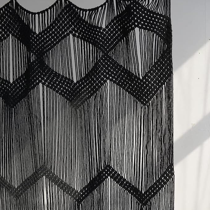 Macrame Curtain Handmade Black Boho Doorway window Divider 42"W*76"L | Soft - Image 6