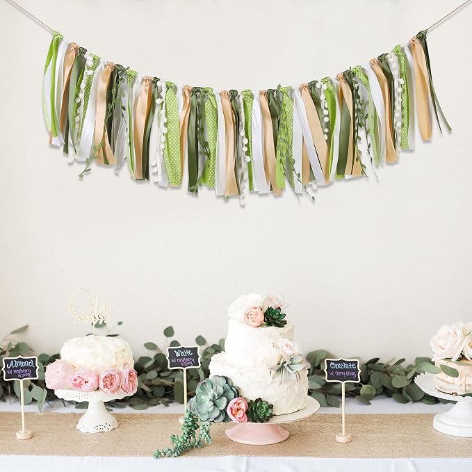 Greenery Ivory Gold Ribbon Garland - Image 3