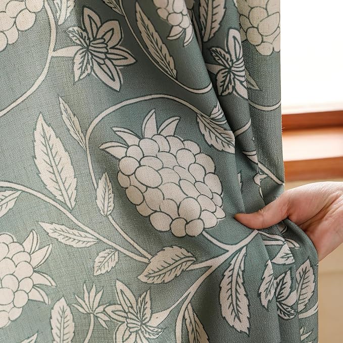 Designer Vintage Linen Printed Curtains, 2 Panels, Floral Pattern Draps - Image 3