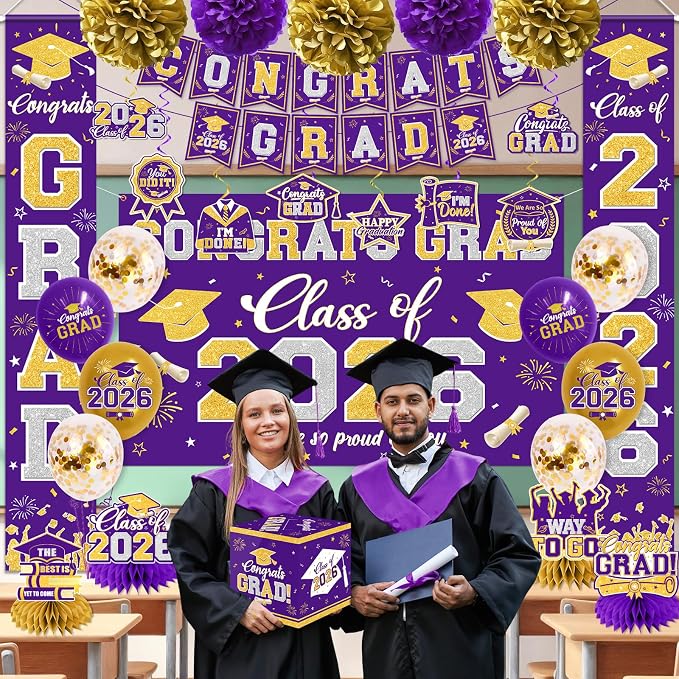 Graduation Decorations Class of 2026 Purple and Gold Graduation Decorations - Image 2