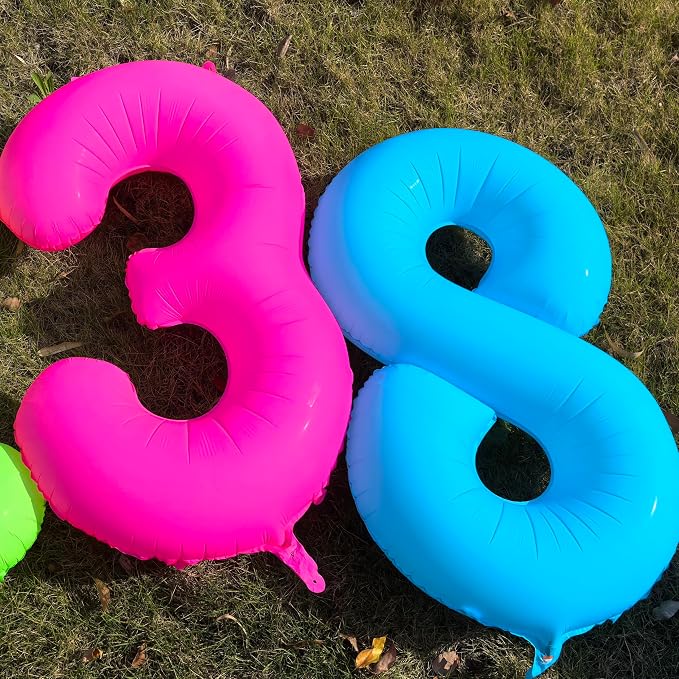 40 in Blue Number Balloon 2 Blue Fluorescent Birthday balloon Number 2 | Helium - Image 6