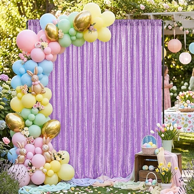 Lavender Sequin Backdrop Curtains-1 Panel 3FTx8FT Light Purple Backdrop - Image 5