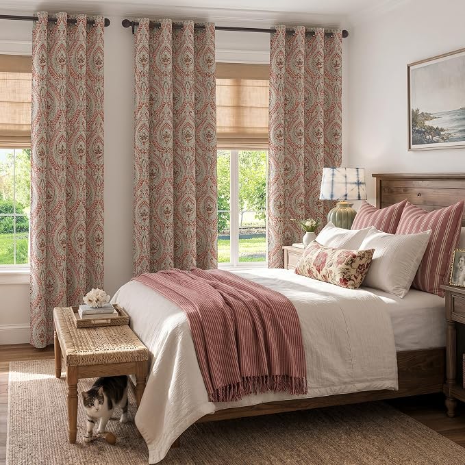 jinchan Terrared Damask Curtains 84 Inch Room Darkening Grommet 2 Panels | - Image 6