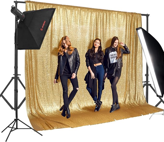 PartyDelight Gold Sequin Backdrop 20x10ft Sparkly Photo Curtain | 4 Inch Rod - Image 2