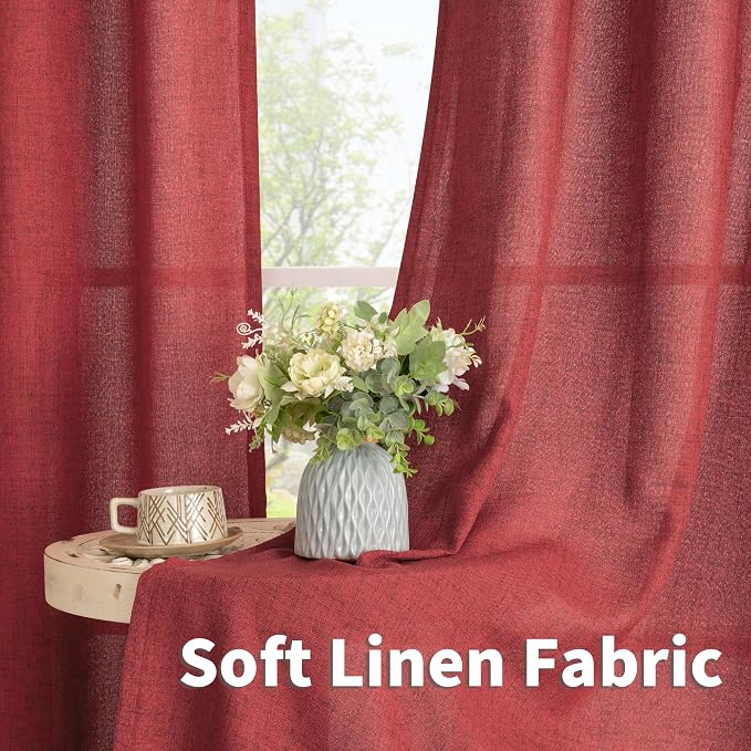 YoungsTex Burgundy Red Linen Curtains 54 Inch Length - Image 6