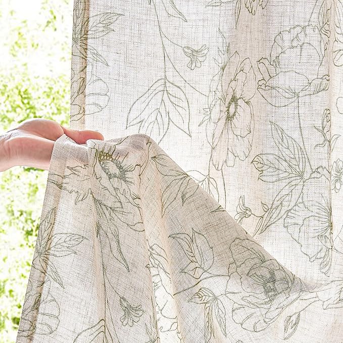 jinchan Floral Linen Curtains for Living Room 96 Inch Length Green Flower - Image 3