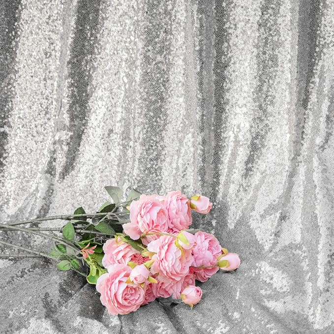 JYFLZQ Sequin Backdrop Curtains Silver 8ft x 8ft | Glitter Party Backdrop - Image 5