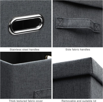 Medium 15" 21 Quart Collapsible Stackable Storage Bins with Lids, 5 Packs Dark Gray Foldable Fabric Closet Storage Boxes with Lids, Lidded Heavy-duty Linen Baskets(15x11x8)