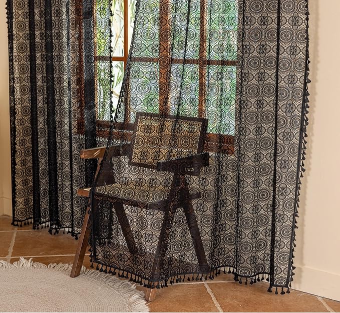 YJ YANJUN Gothic Boho Lace Curtains, 59x63 inch, Light Filtering Drapes - Image 2