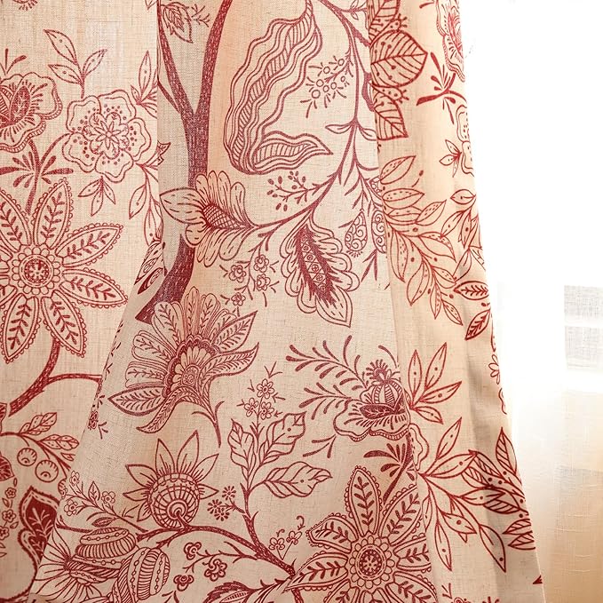 Designer Elegant Linen Printed Curtains, 2 Panels, kitchen Bedroom Living Room by Isaennehomedecoration