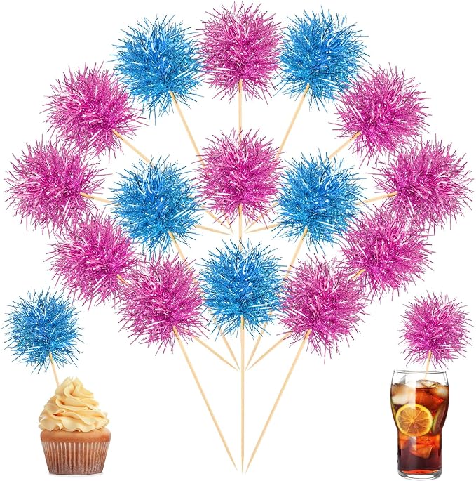 Chinco 100 Pcs Foil Firework Cupcake Toppers Sparkle Tinsel Cake Toppers Cake by Chinco