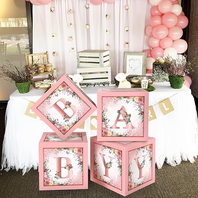 Floral Pink Baby Shower Boxes, Foil Baby Letters, - Image 7