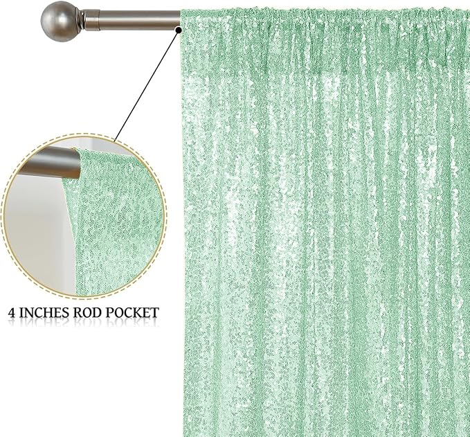 Sugargirl Mint Green Sequin Backdrop Curtain 4FTx8FT Glitter Mint Green - Image 7