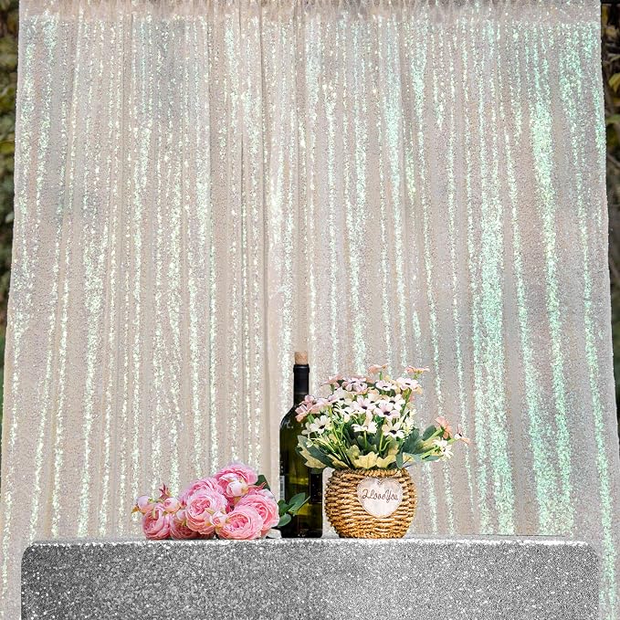 JYFLZQ White Iridescent Sequin Backdrop Curtains 7ft x 7ft 1 Panel Glitter - Image 5