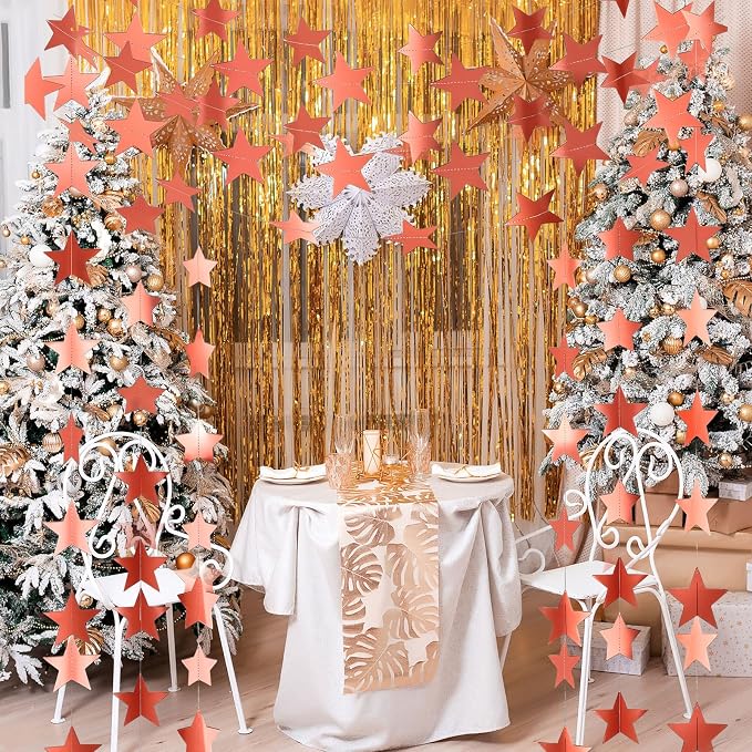 Spakon 65 Feet Glitter Star Paper Garland Banner Hanging Decoration Star - Image 6