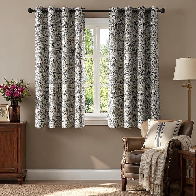 jinchan Blue Damask Curtains 54 Inch Room Darkening Grommet 2 Panels | Blackout by JINCHAN