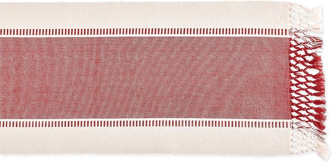 DII Dobby Stripe Table Runner, Barn Red & Cream Background | Woven Decorative - Image 2