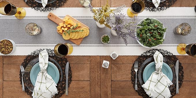 DII Dobby Stripe Table Runner, 13x108 Cool Gray & Cream Background | Woven - Image 8