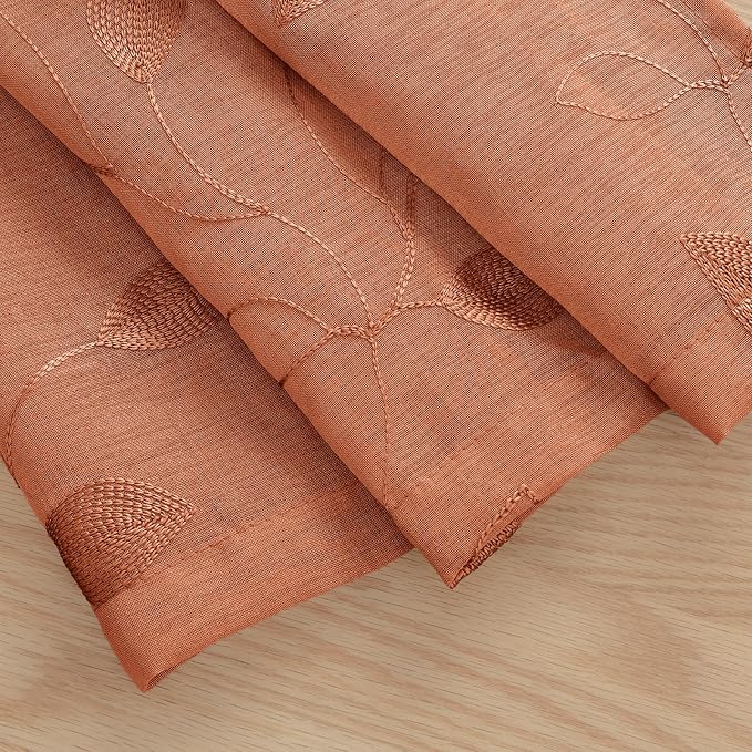 HOMEIDEAS Fall Burnt Orange Sheer Kitchen Curtains 30 X 36 Inch Length 2 Panels - Image 4