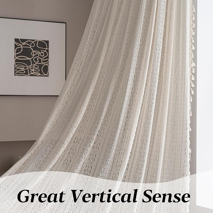 Sutuo Home Boho Curtain Crochet Lace Semi-Sheer Florals Hollow Knitted Handmade - Image 5
