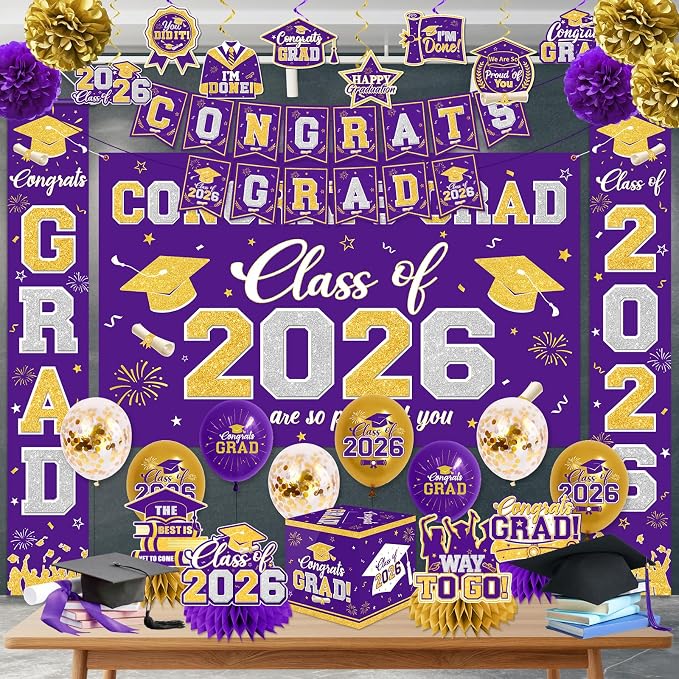 Graduation Decorations Class of 2026 Purple and Gold Graduation Decorations - Image 3
