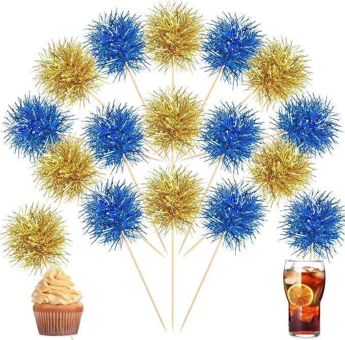 Chinco 100 Pcs Foil Firework Cupcake Toppers Sparkle Tinsel Cake Toppers Cake by Chinco