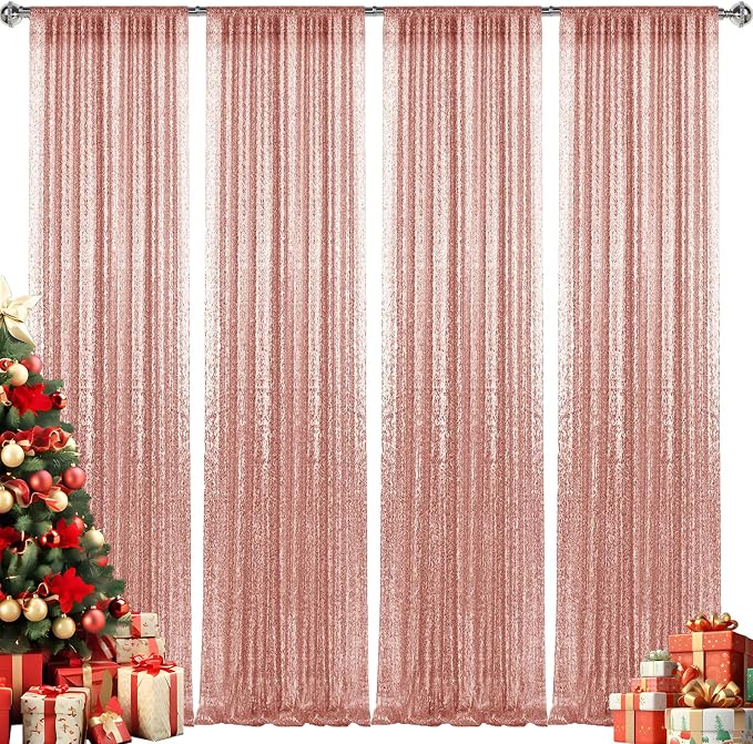 2×8FT-4PCS Rose Gold Sequin Backdrop Curtains Panels, Photography Backdrop - Image 9