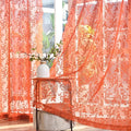 Burnt Orange Sheer Kitchen Curtains Leaf Floral W42 x L45 Inch 2 Panels | Rod by FINECITY