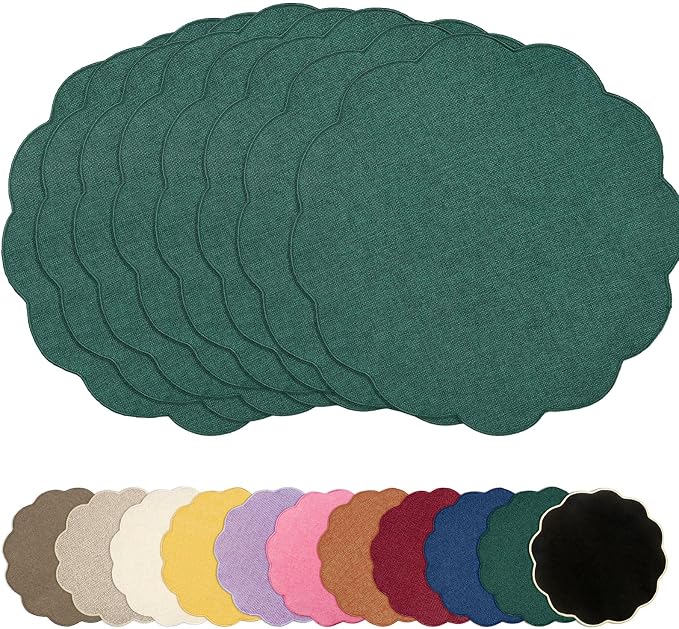 AHHFSMEI Round Faux Linen Placemats Set of 8 Heat Resistant Non-Slip Stain by AHHFSMEI