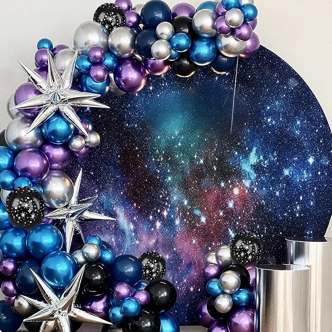Galaxy Space Balloons, 12 Inch Navy Blue Metallic Blue Purple Silver Black Star - Image 4
