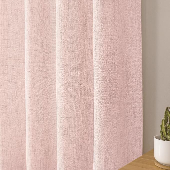 Tollpiz Linen Curtains Bedroom Rod Pocket Semi Sheer Curtain Burlap Light - Image 8