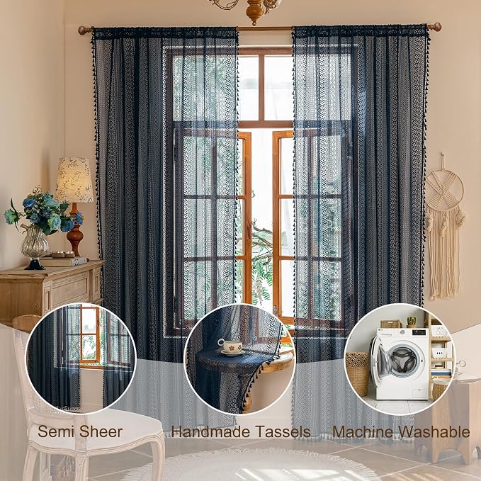Sutuo Home Boho Lace Curtains 2 Panel Sets - Image 3