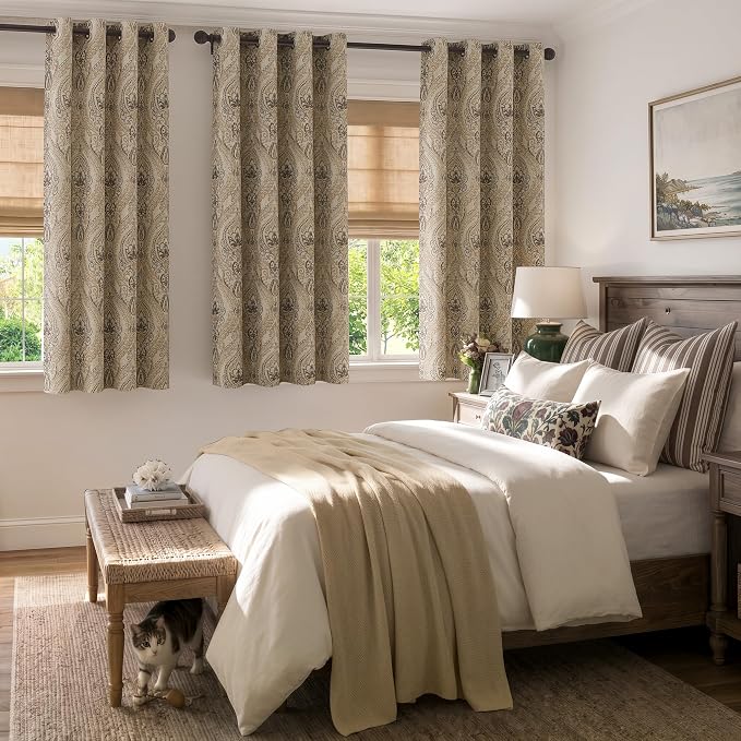 jinchan Taupe Damask Curtains 54 Inch Room Darkening Grommet 2 Panels | - Image 7