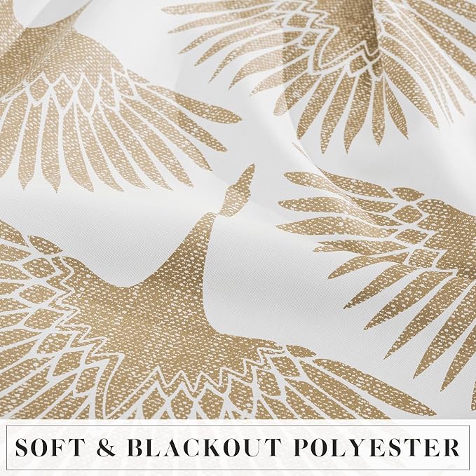 KGORGE Blackout Curtains Geometric Bird Pattern 52" x 120" Taupe 2 Panels | - Image 5