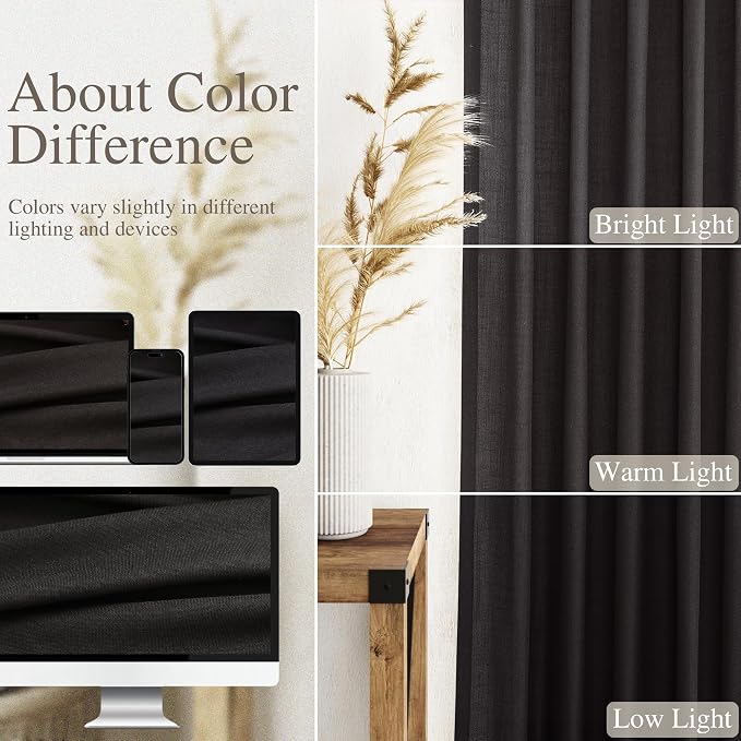 Vintage Black Linen Curtains 108 Inches Long - Image 3