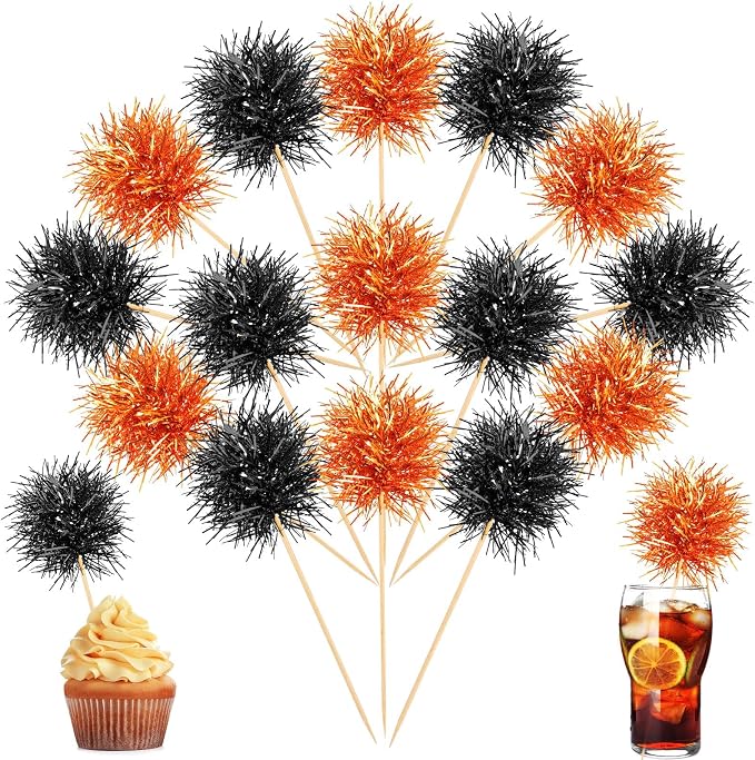 Chinco 100 Pcs Halloween Foil Firework Cupcake Toppers | Sparkle Tinsel Cake by Chinco