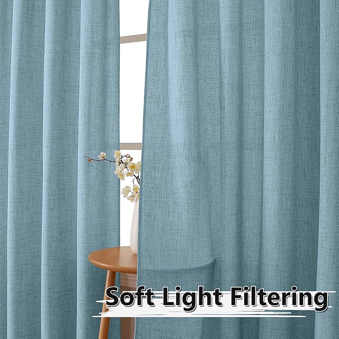 Tollpiz Linen Curtains Living Room Rod Pocket Semi Sheer Curtain Burlap Light - Image 2