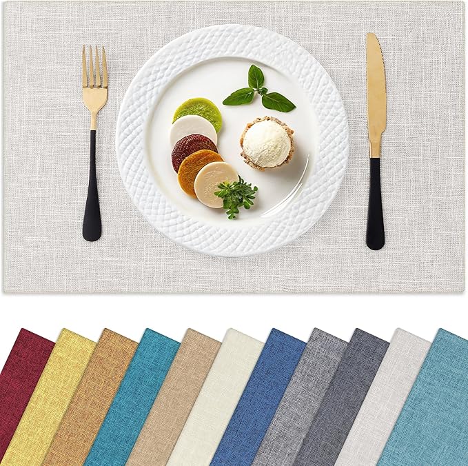 Homaxy Cloths Placemats for Dining Table Set of 6, Cotton Linen Blend Table Mats by Homaxy